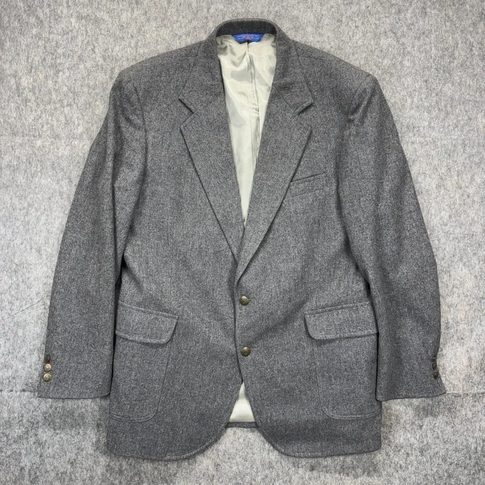 Vintage Pendleton Virgin Wool Blazer Men's 44 Long Gray Preppy Academic 90s USA
